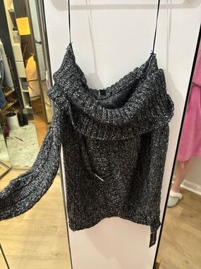 NWT INC International Concepts Black and Gray Marled Off-Shoulder Sweater